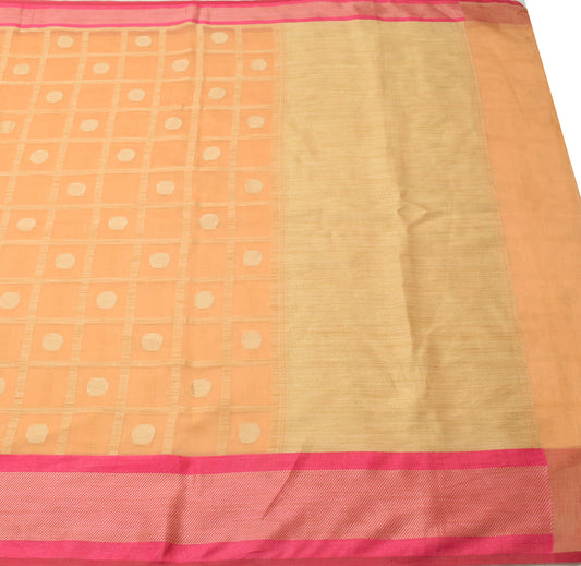 Sushila Vintage Peach Indian Saree Art Silk Woven Sari 5 Yard Craft Fabric