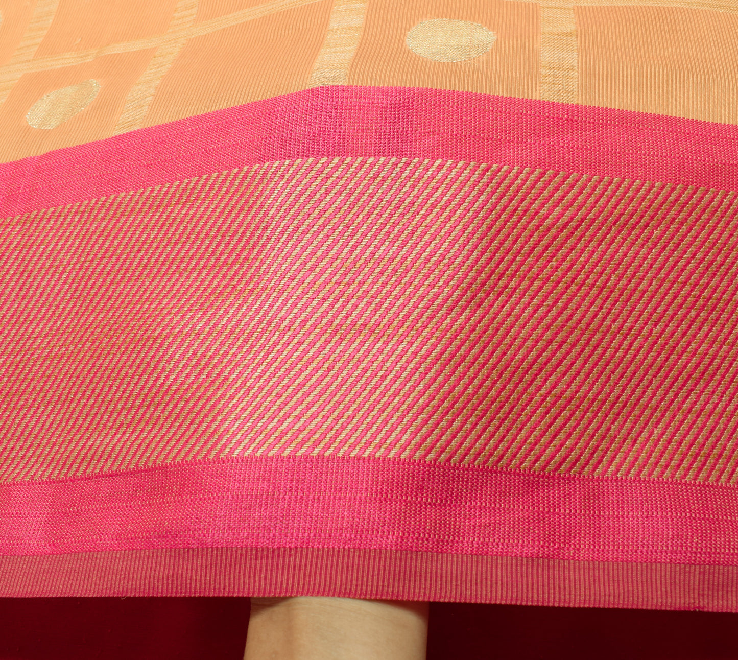 Sushila Vintage Peach Indian Saree Art Silk Woven Sari 5 Yard Craft Fabric