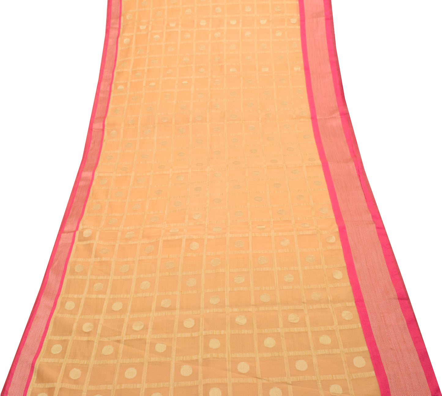 Sushila Vintage Peach Indian Saree Art Silk Woven Sari 5 Yard Craft Fabric