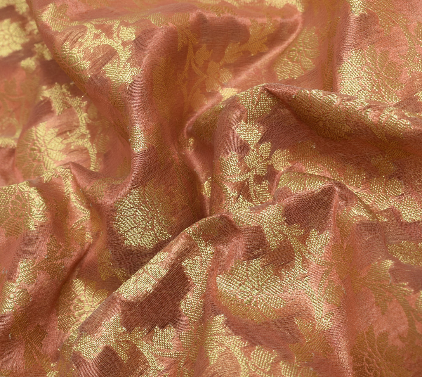 Sushila Vintage Peach Saree Blend Tissue Silk Hand Beaded Floral 5YD Sari Fabric