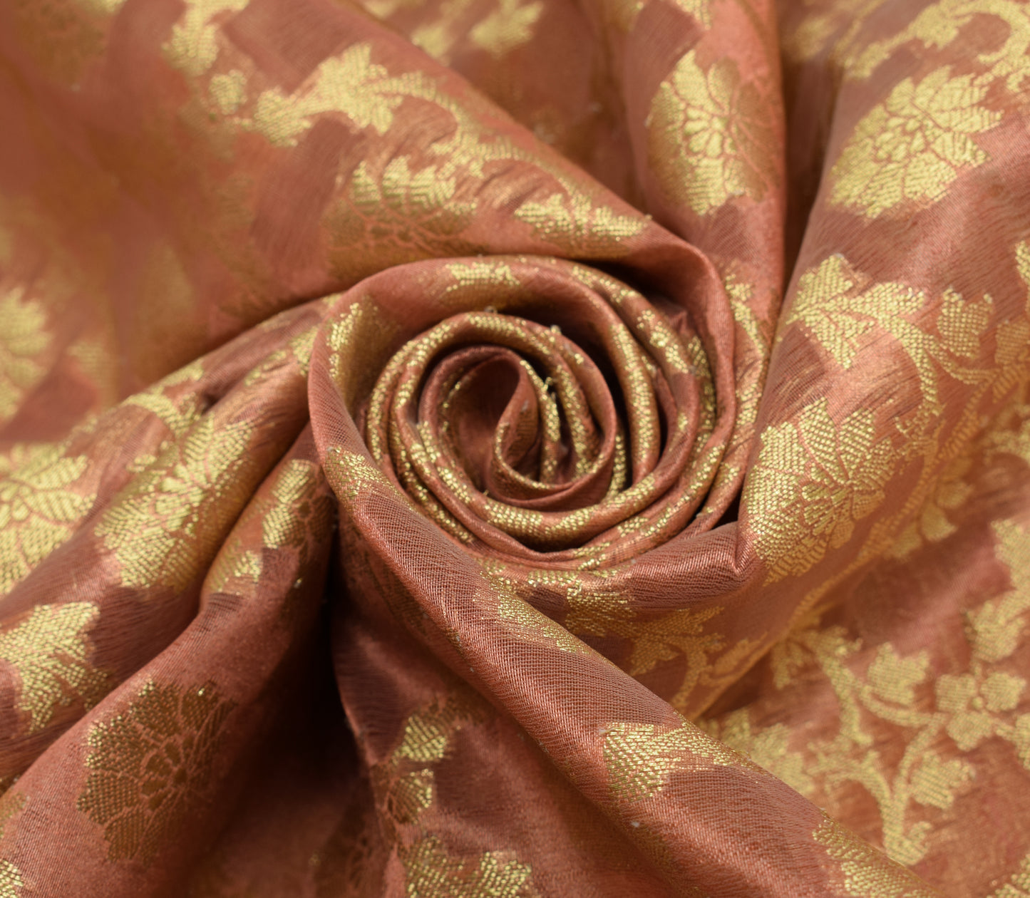 Sushila Vintage Peach Saree Blend Tissue Silk Hand Beaded Floral 5YD Sari Fabric