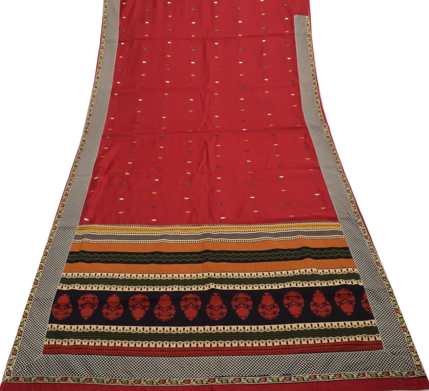 Sushila Vintage Maroon Saree Blend Cotton Floral Embroidered Sari Craft Fabric
