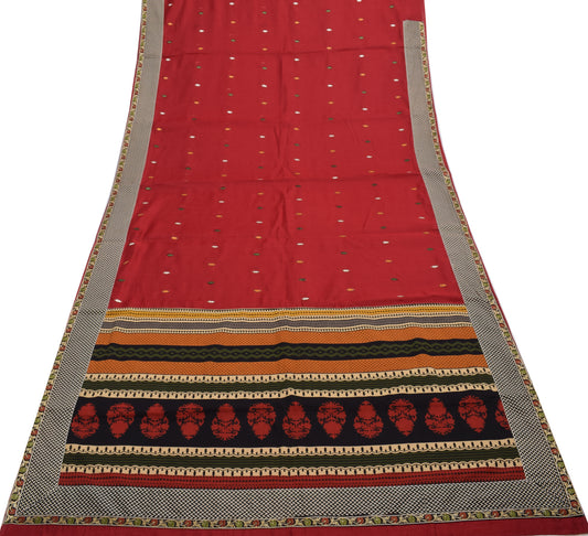 Sushila Vintage Maroon Saree Blend Cotton Floral Embroidered Sari Craft Fabric