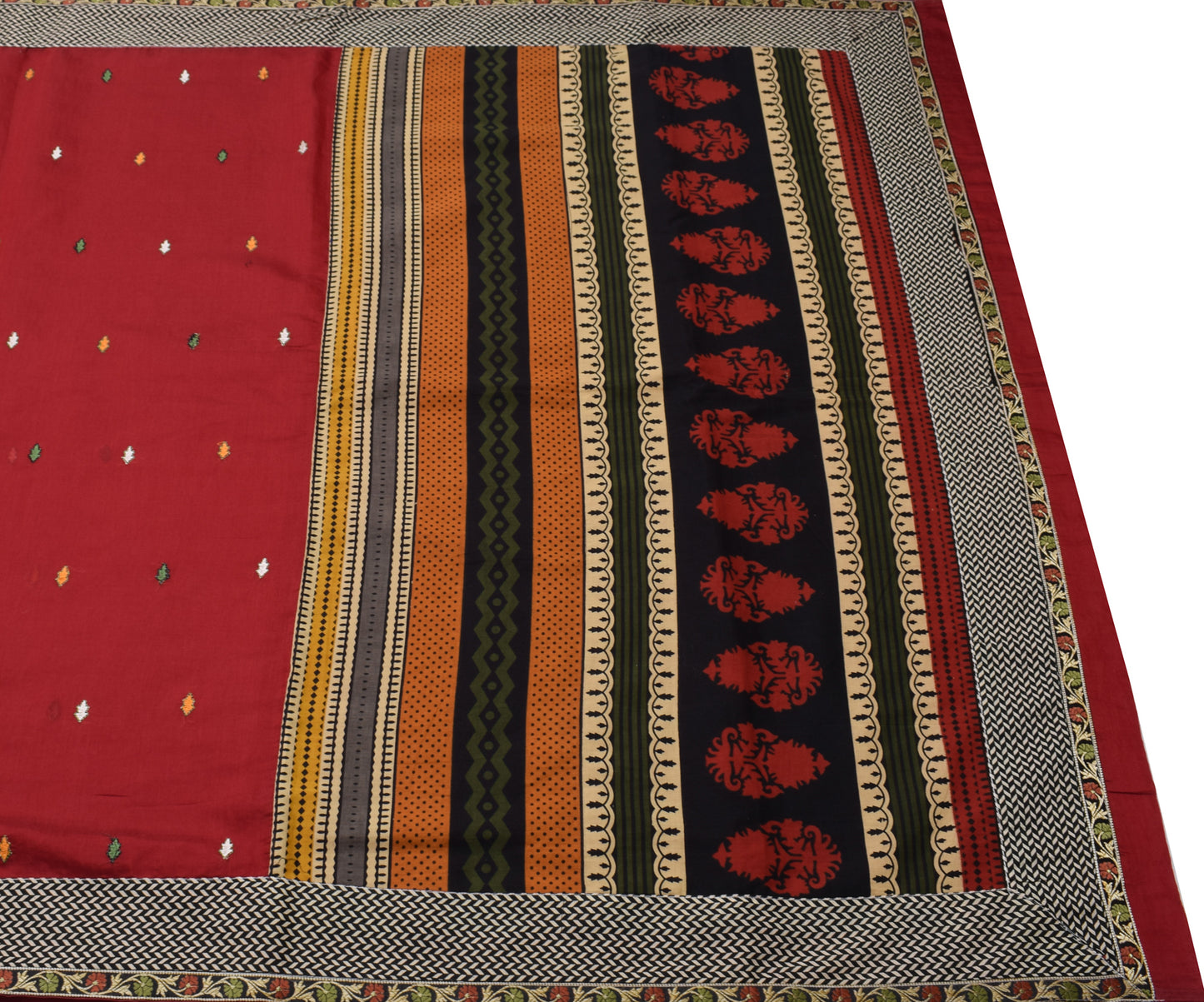 Sushila Vintage Maroon Saree Blend Cotton Floral Embroidered Sari Craft Fabric