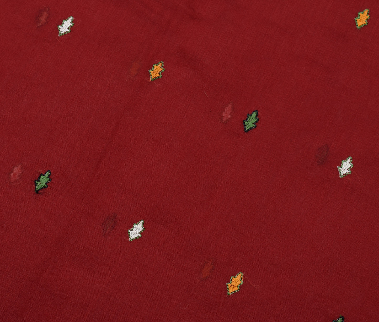 Sushila Vintage Maroon Saree Blend Cotton Floral Embroidered Sari Craft Fabric