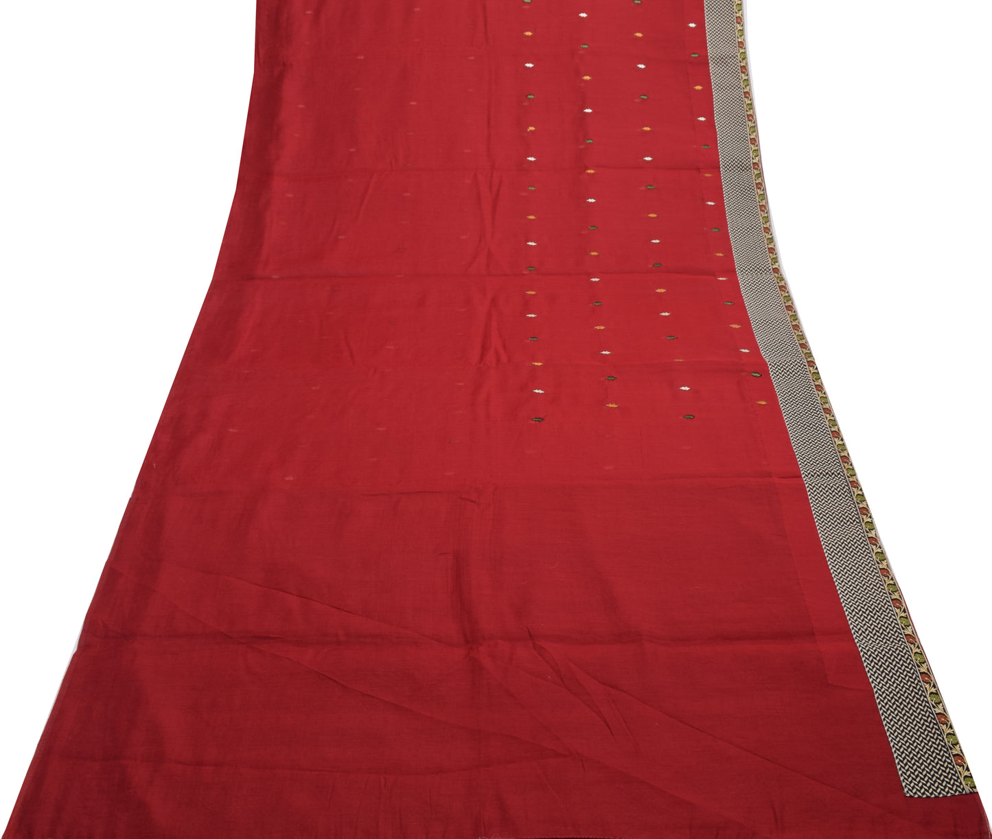 Sushila Vintage Maroon Saree Blend Cotton Floral Embroidered Sari Craft Fabric