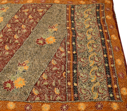 Sushila Vintage MultiColor Saree 100%Pure Georgette Silk Hand Beaded Sari Fabric