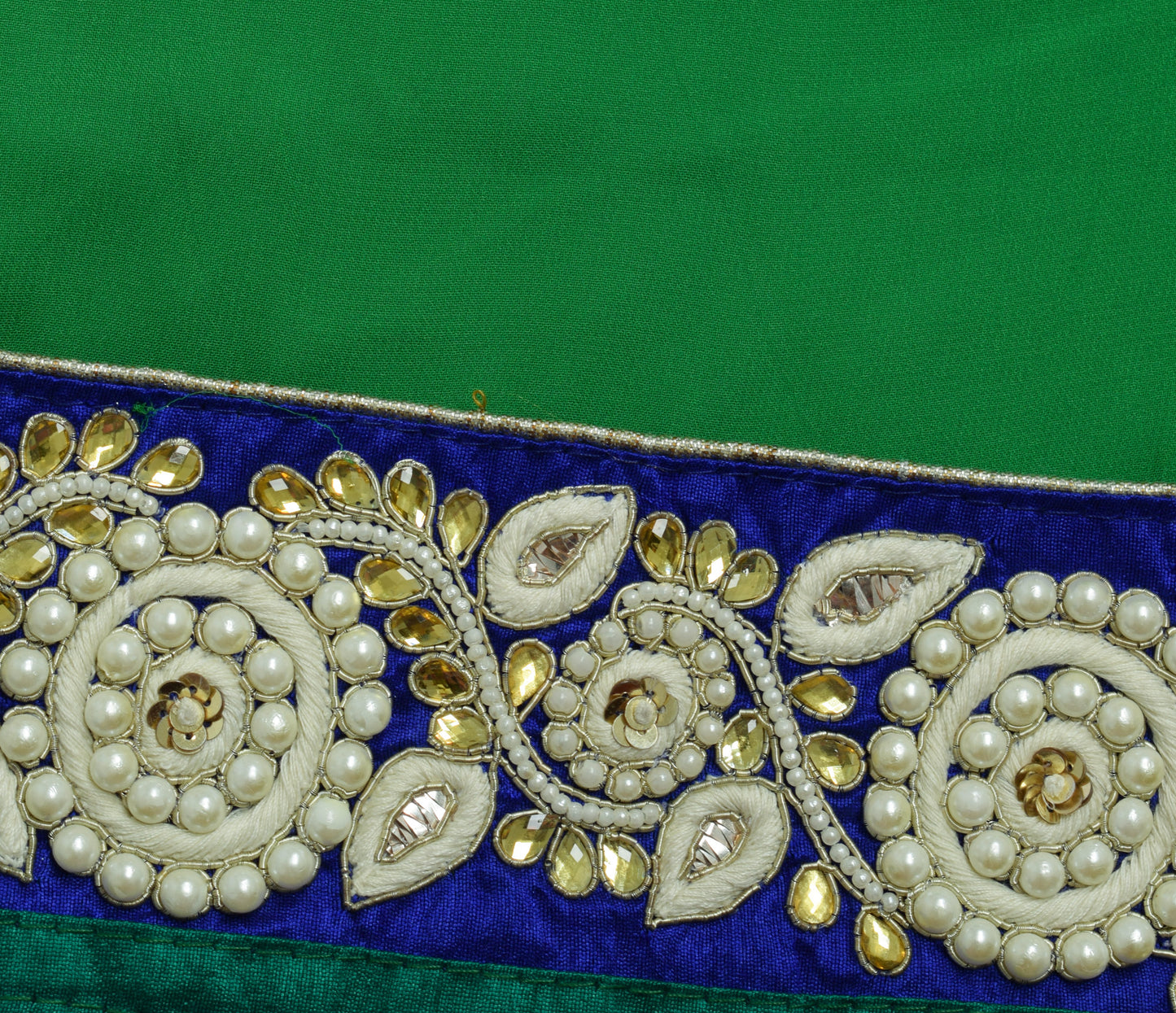 Sushila Vintage Green Saree 100%Pure Georgette Silk Patch Work Sari Craft Fabric