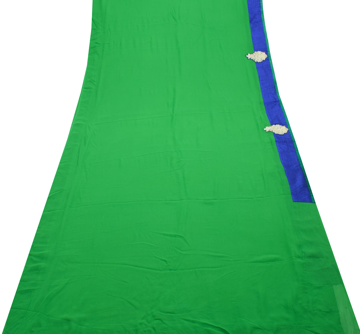 Sushila Vintage Green Saree 100%Pure Georgette Silk Patch Work Sari Craft Fabric
