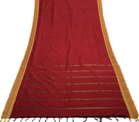 Sushila Vintage Maroon Indian Saree Art Silk Woven 5 Yard  Sari Craft Fabric