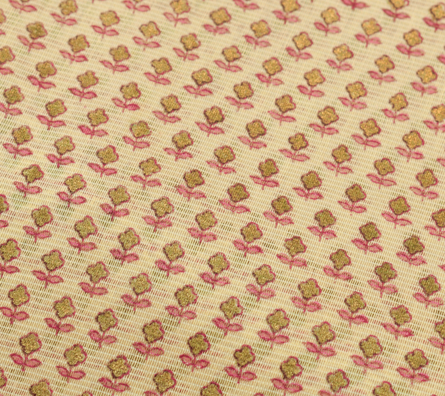 Sushila Vintage Cream Indian Saree Blend Cotton Printed Floral Sari Craft Fabric