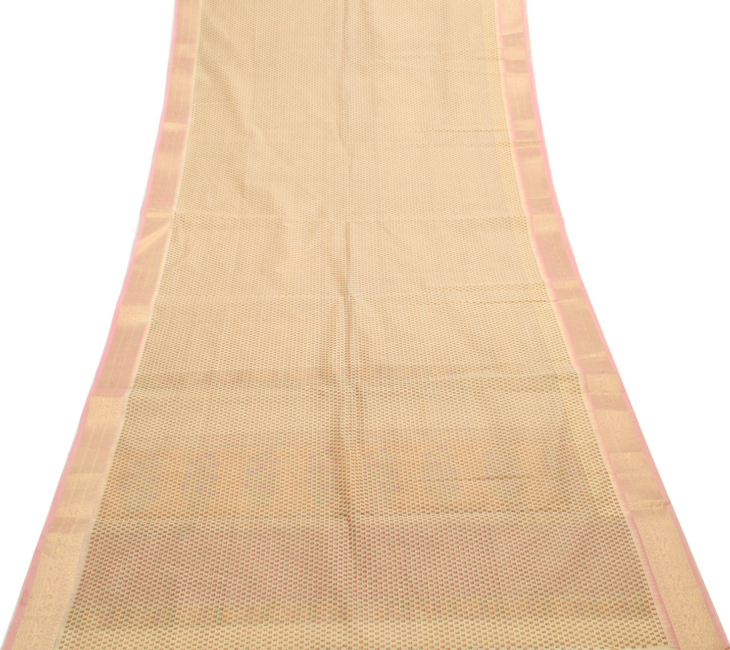 Sushila Vintage Cream Indian Saree Blend Cotton Printed Floral Sari Craft Fabric