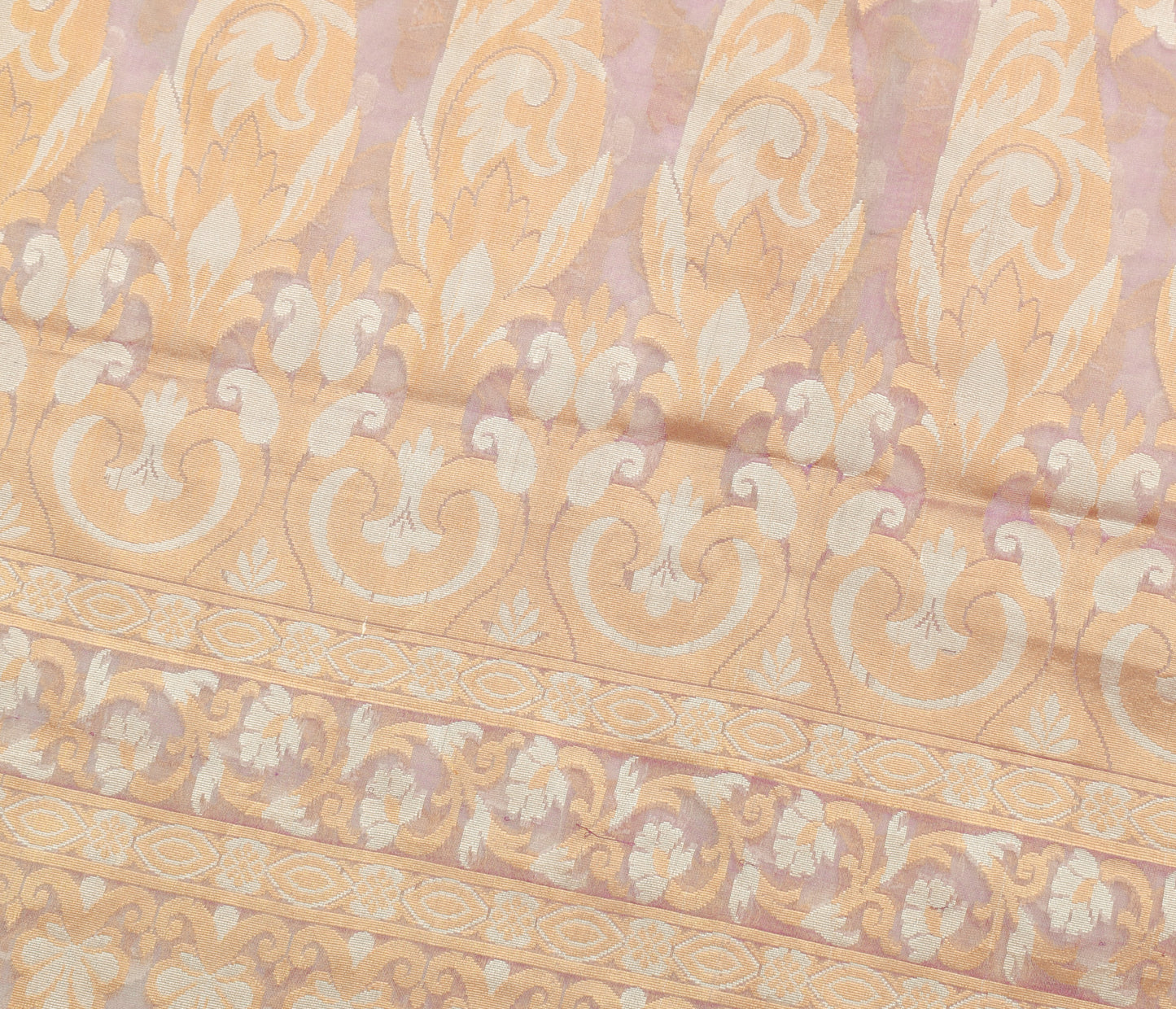 Sushila Vintage Cream Saree Blend Silk All Over Woven Floral Sari Craft Fabric