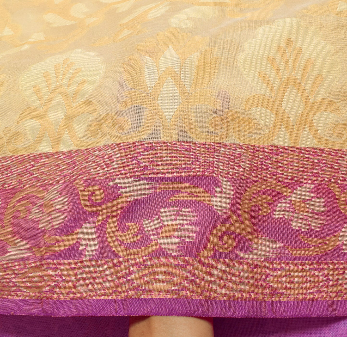 Sushila Vintage Cream Saree Blend Silk All Over Woven Floral Sari Craft Fabric