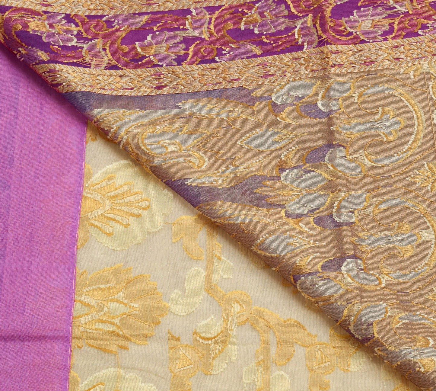 Sushila Vintage Cream Saree Blend Silk All Over Woven Floral Sari Craft Fabric