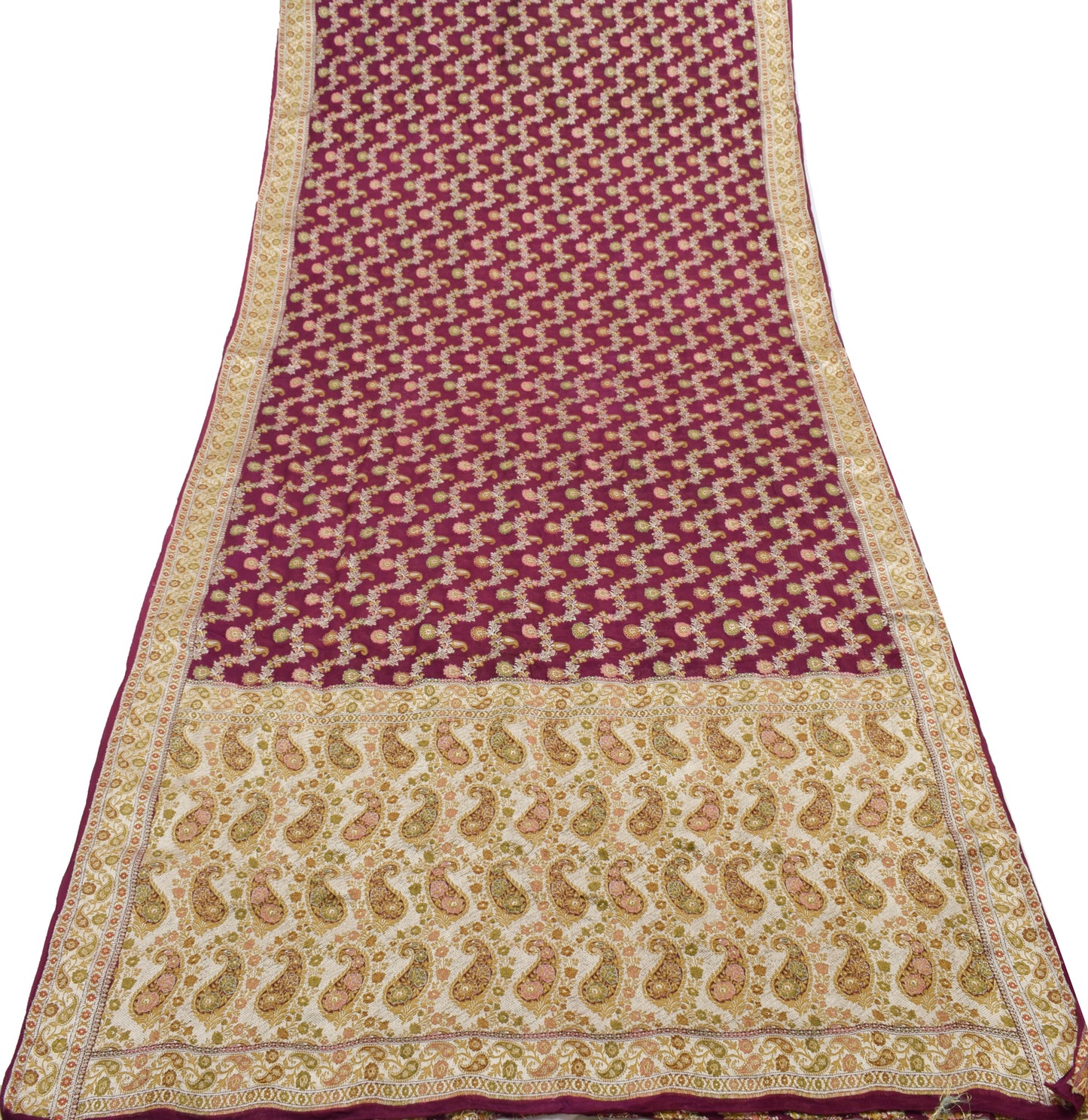Sushila Vintage Saree 100% Pure Silk All Over Woven Floral Sari Craft Fabric