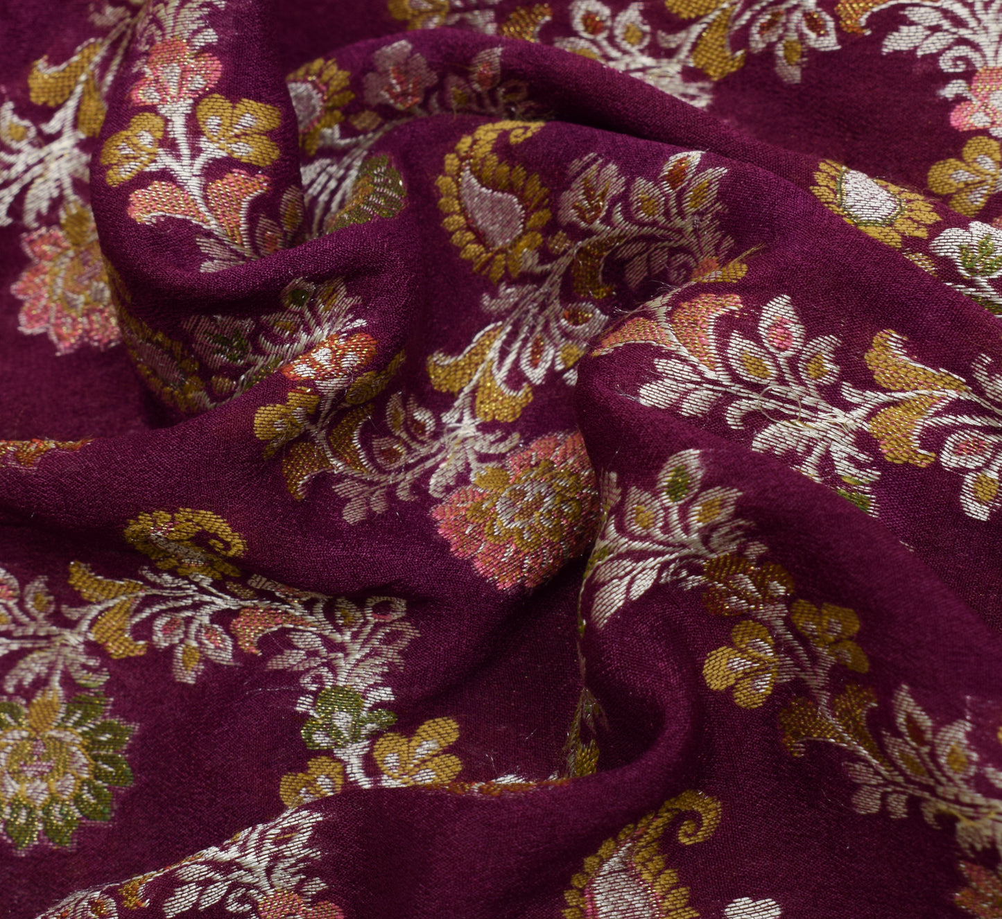 Sushila Vintage Saree 100% Pure Silk All Over Woven Floral Sari Craft Fabric