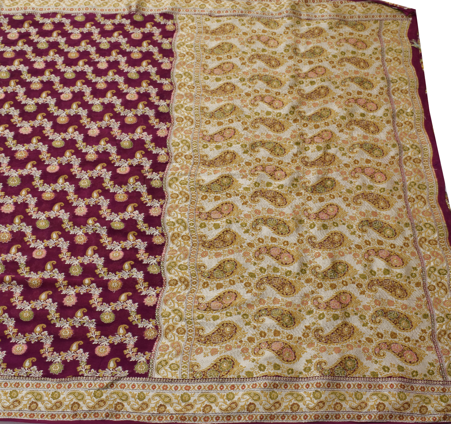 Sushila Vintage Saree 100% Pure Silk All Over Woven Floral Sari Craft Fabric
