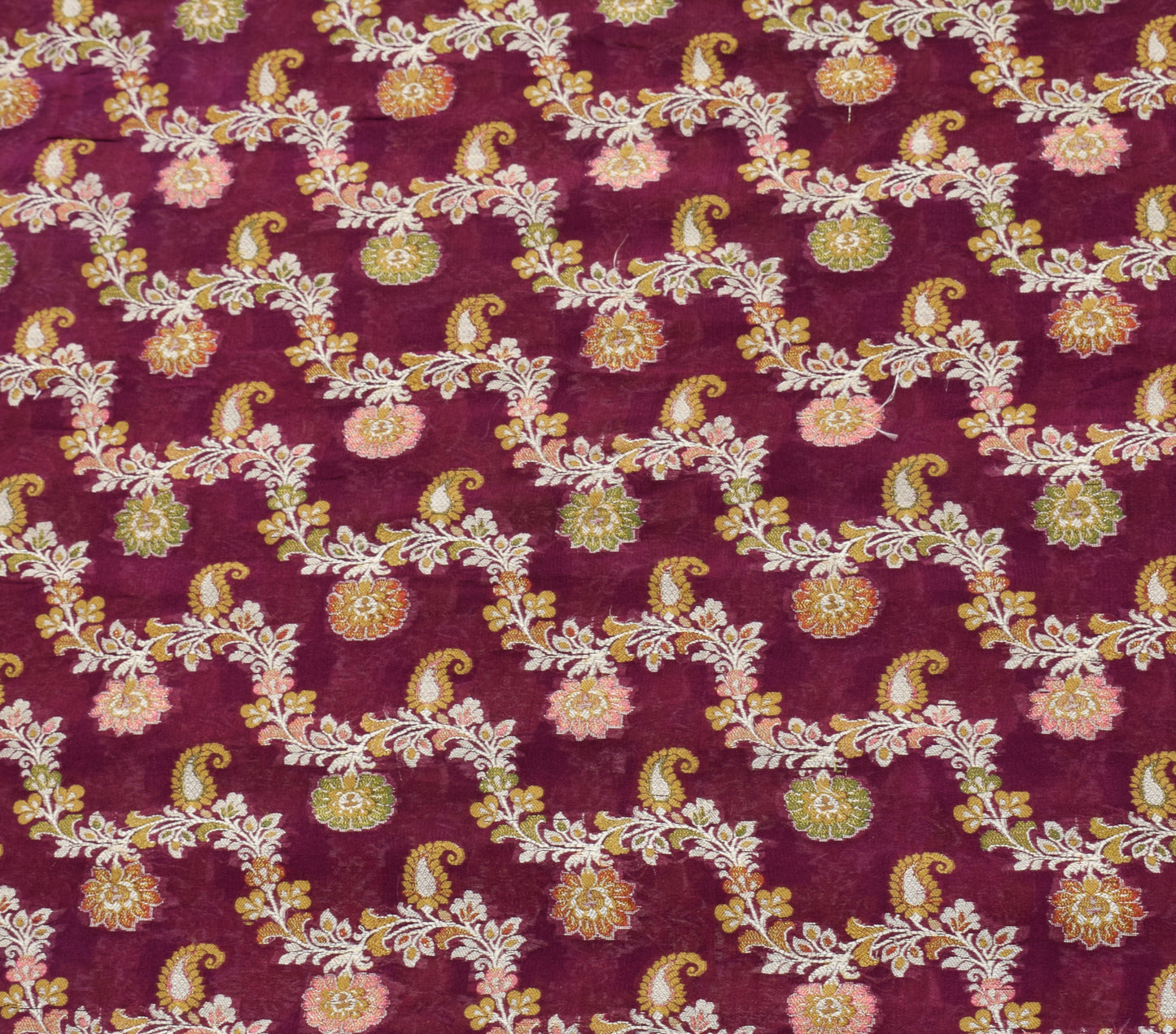 Sushila Vintage Saree 100% Pure Silk All Over Woven Floral Sari Craft Fabric