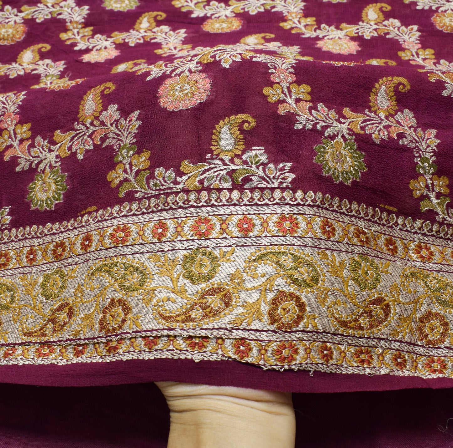Sushila Vintage Saree 100% Pure Silk All Over Woven Floral Sari Craft Fabric