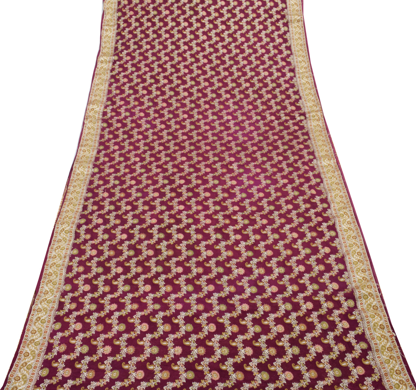 Sushila Vintage Saree 100% Pure Silk All Over Woven Floral Sari Craft Fabric
