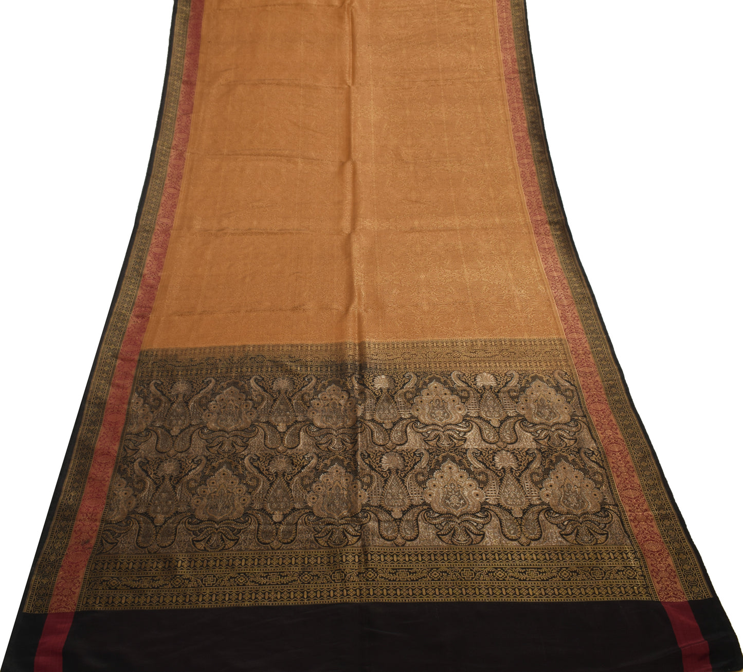 Sushila Vintage Brown Saree 100% Pure Silk All Over Woven Paisley Sari Fabric