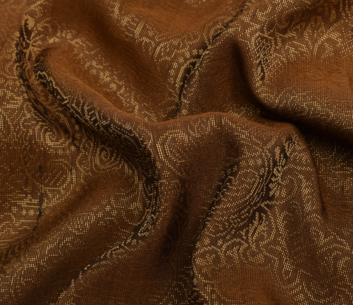 Sushila Vintage Brown Saree 100% Pure Silk All Over Woven Paisley Sari Fabric
