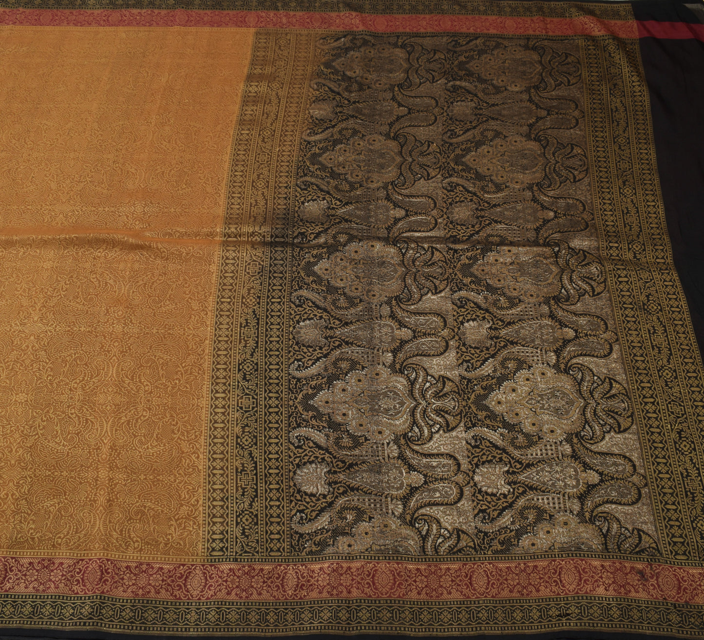 Sushila Vintage Brown Saree 100% Pure Silk All Over Woven Paisley Sari Fabric