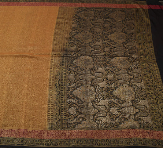 Sushila Vintage Brown Saree 100% Pure Silk All Over Woven Paisley Sari Fabric