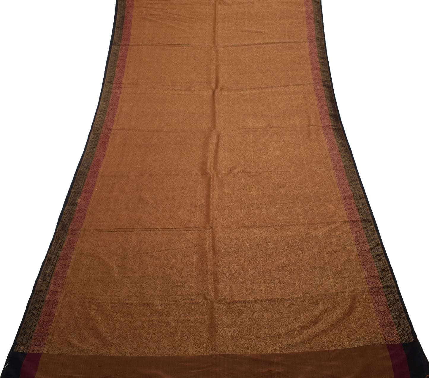 Sushila Vintage Brown Saree 100% Pure Silk All Over Woven Paisley Sari Fabric