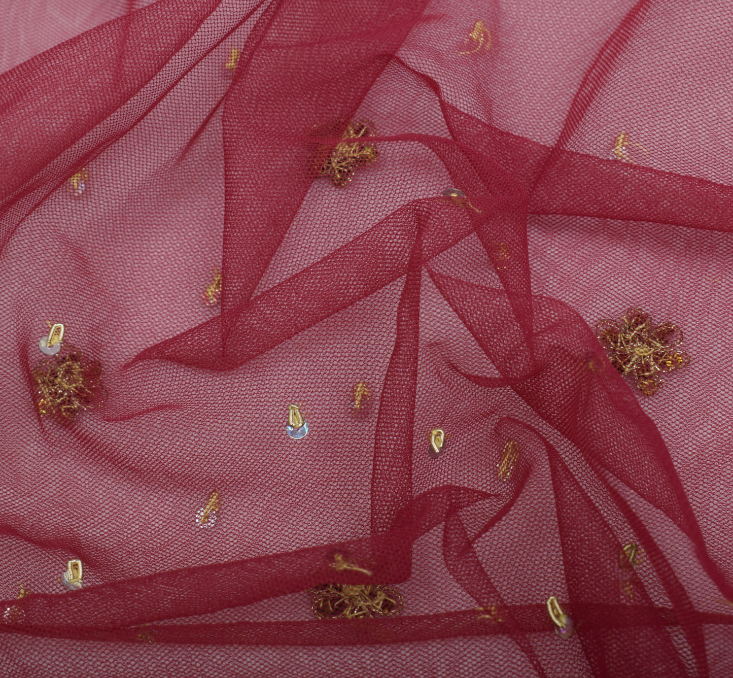 Sushila Vintage Indian Saree Net Mesh Hand Beaded Floral Sari 5 YD Craft Fabric