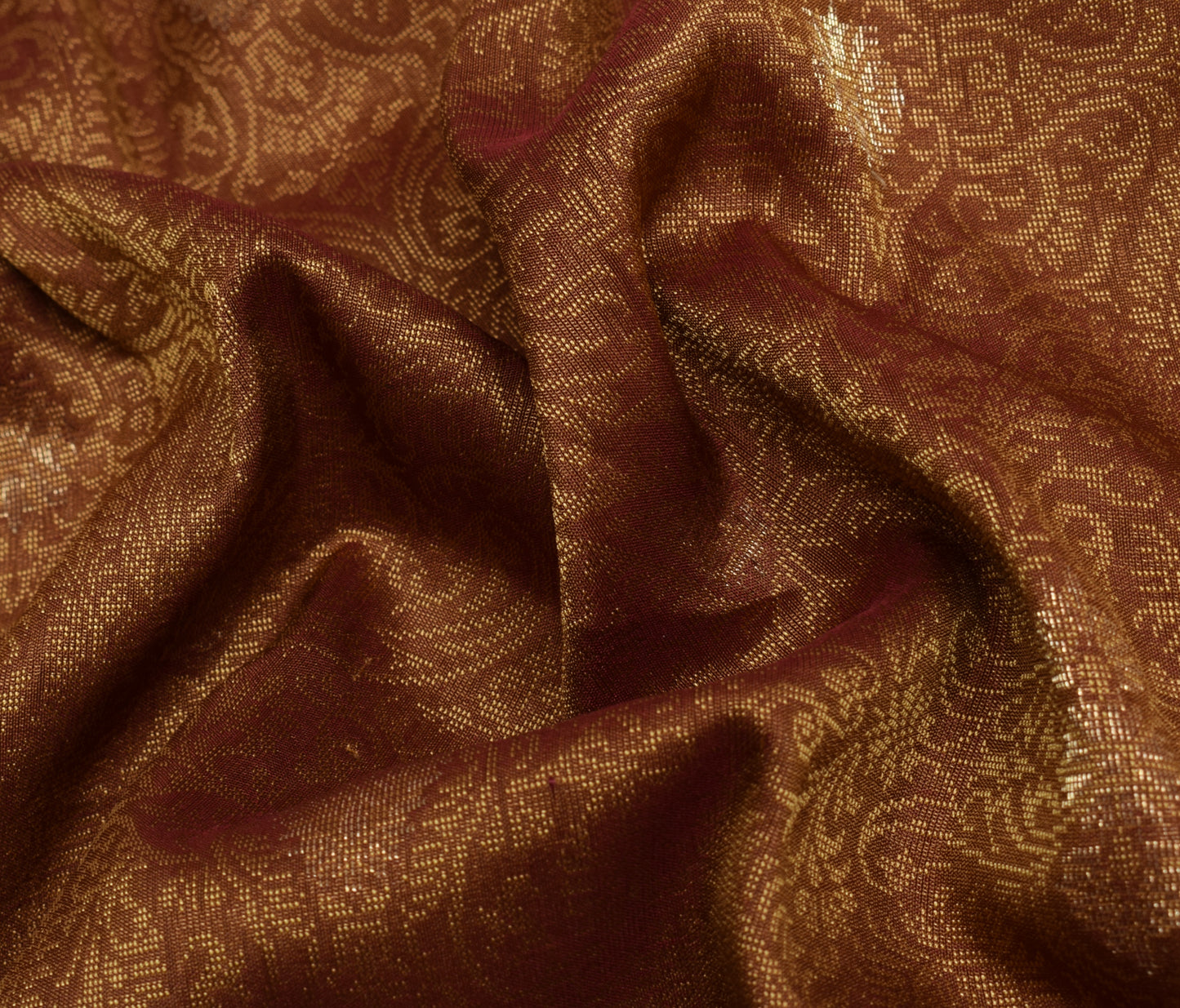 Sushila Vintage Brown Saree 100% Pure Silk All Over Woven Paisley Sari Fabric