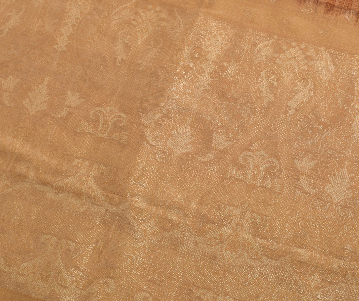 Sushila Vintage Brown Saree 100% Pure Silk All Over Woven Paisley Sari Fabric