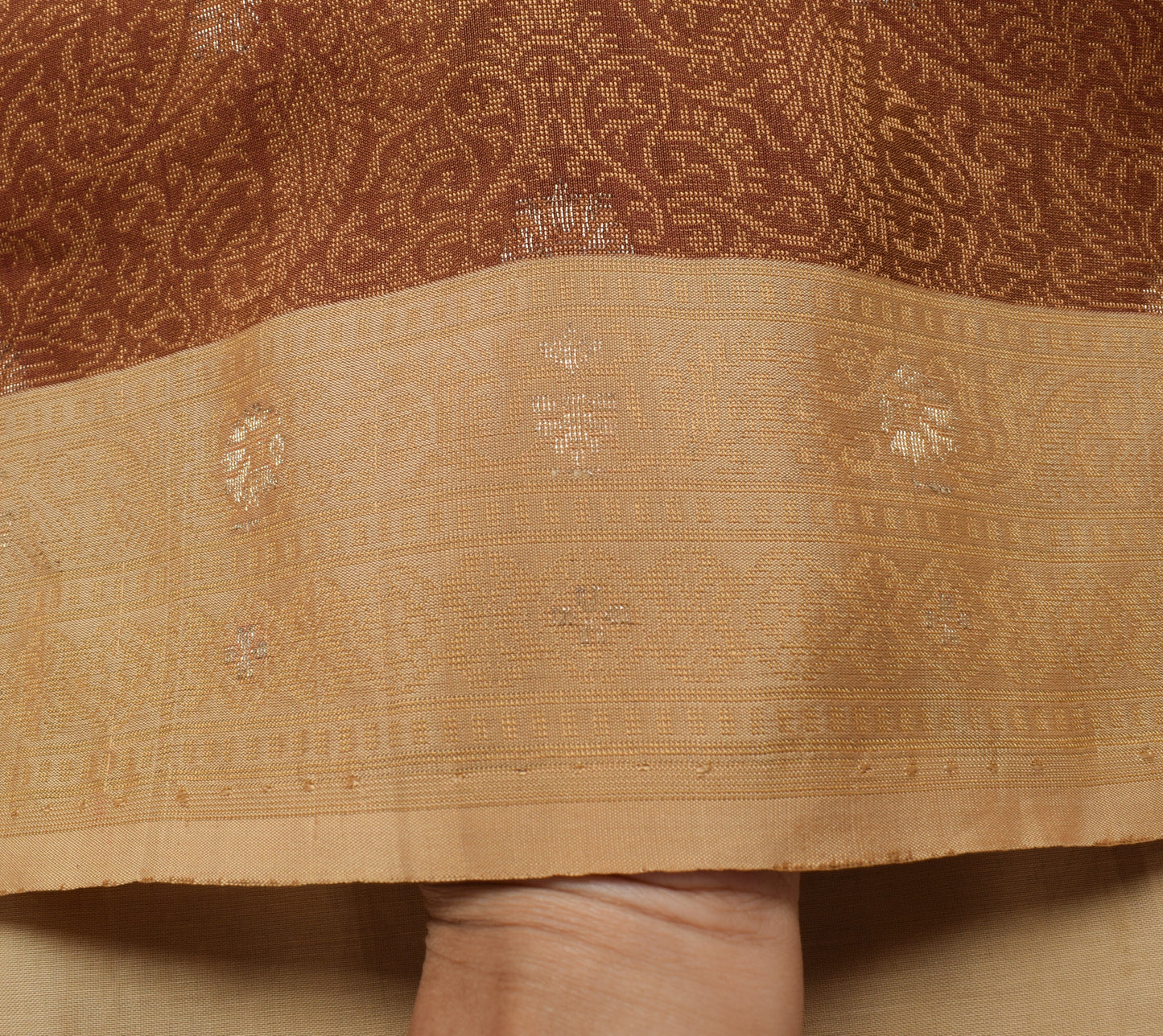 Sushila Vintage Brown Saree 100% Pure Silk All Over Woven Paisley Sari Fabric