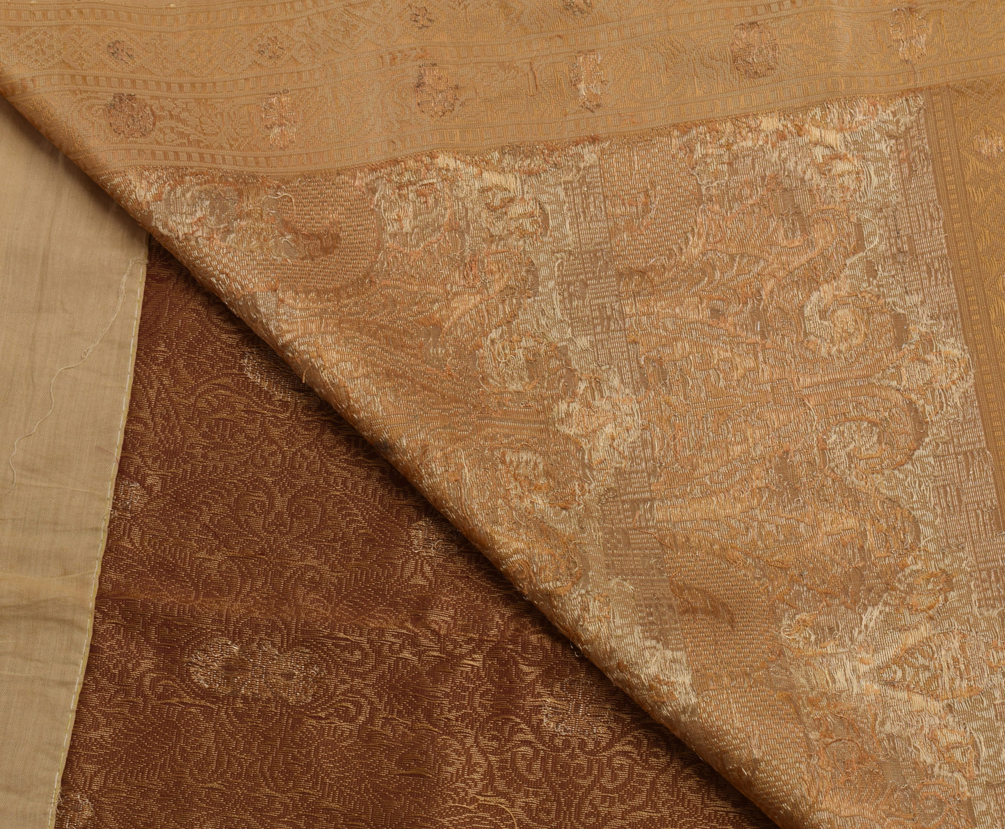 Sushila Vintage Brown Saree 100% Pure Silk All Over Woven Paisley Sari Fabric