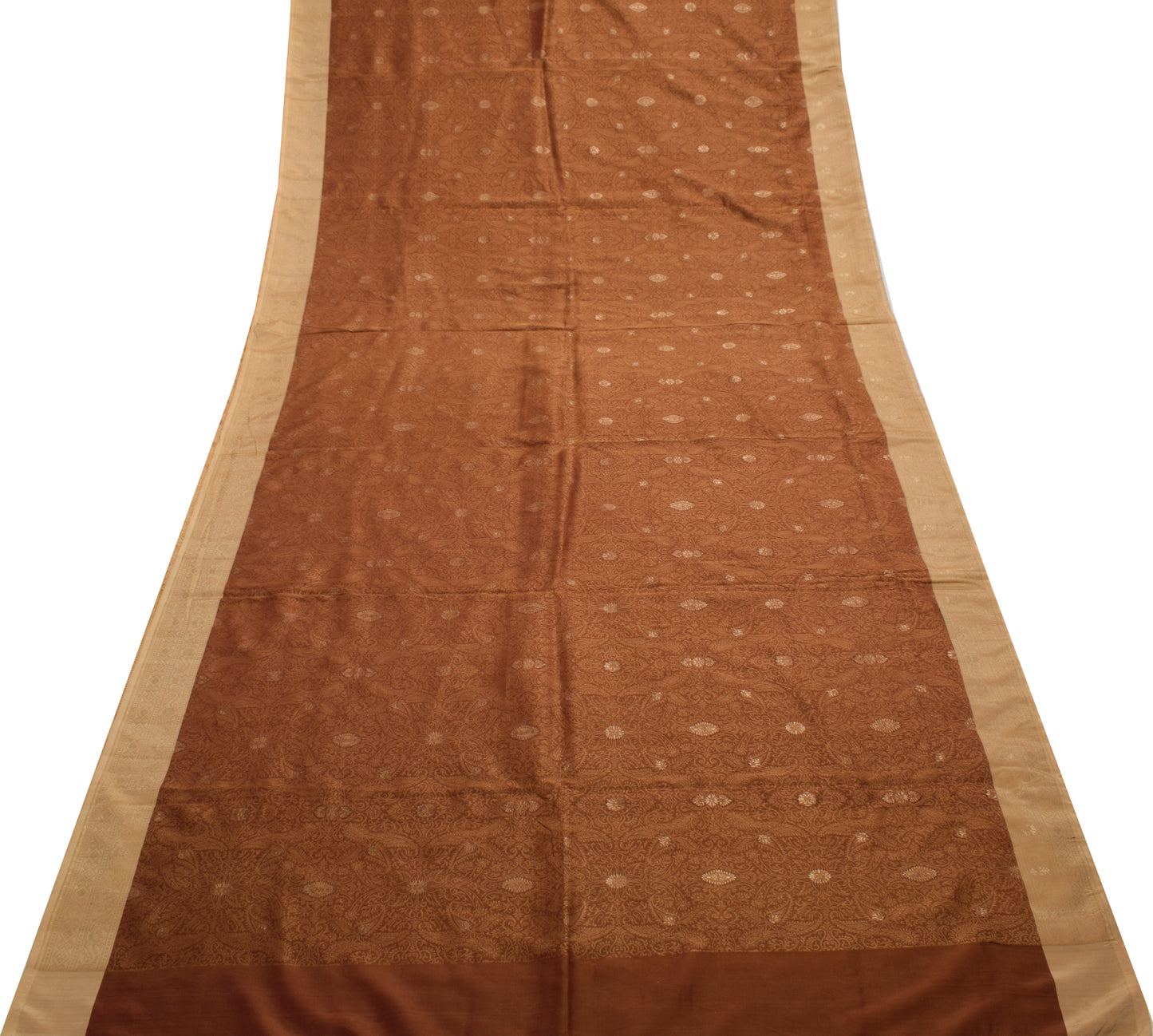 Sushila Vintage Brown Saree 100% Pure Silk All Over Woven Paisley Sari Fabric