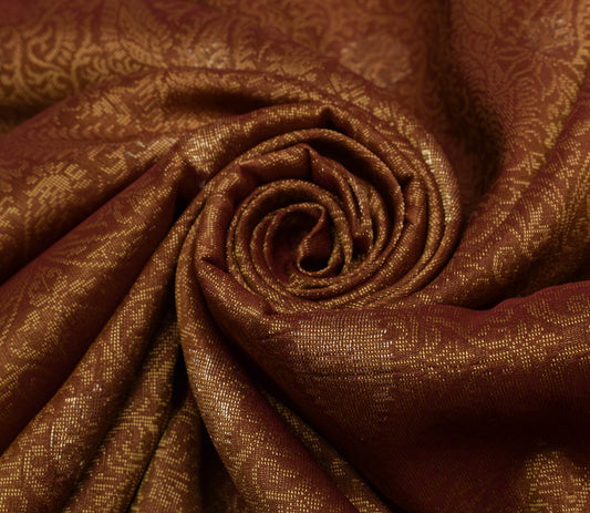 Sushila Vintage Brown Saree 100% Pure Silk All Over Woven Paisley Sari Fabric