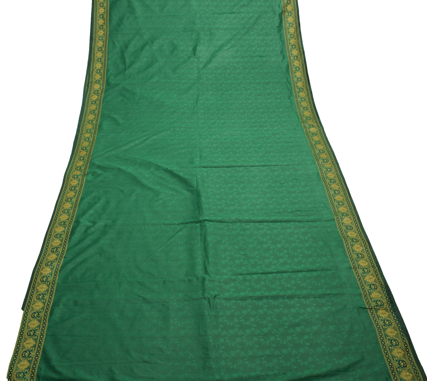 Sushila Vintage Green Indian Saree Blend Silk Woven Floral Sari 5YD Craft Fabric