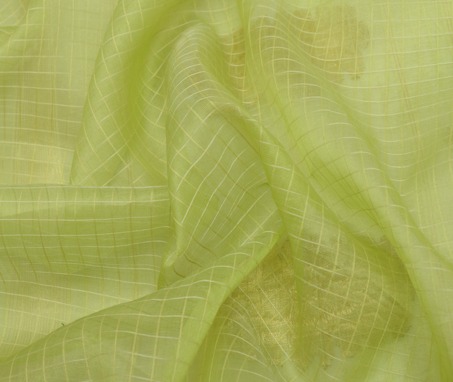 Sushila Vintage Green Saree 100% Pure Silk Supernet Checks Woven Sari Fabric