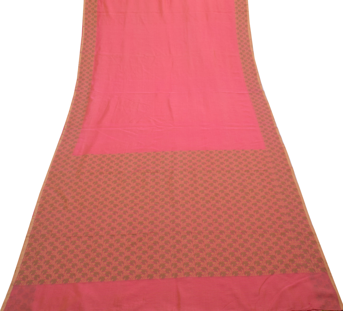 Sushila Vintage Pink Indian Saree Blend Cotton Stripes Woven Sari Craft Fabric