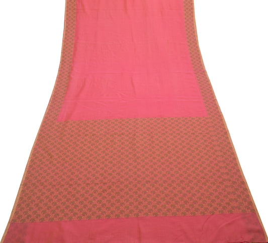 Sushila Vintage Pink Indian Saree Blend Cotton Stripes Woven Sari Craft Fabric