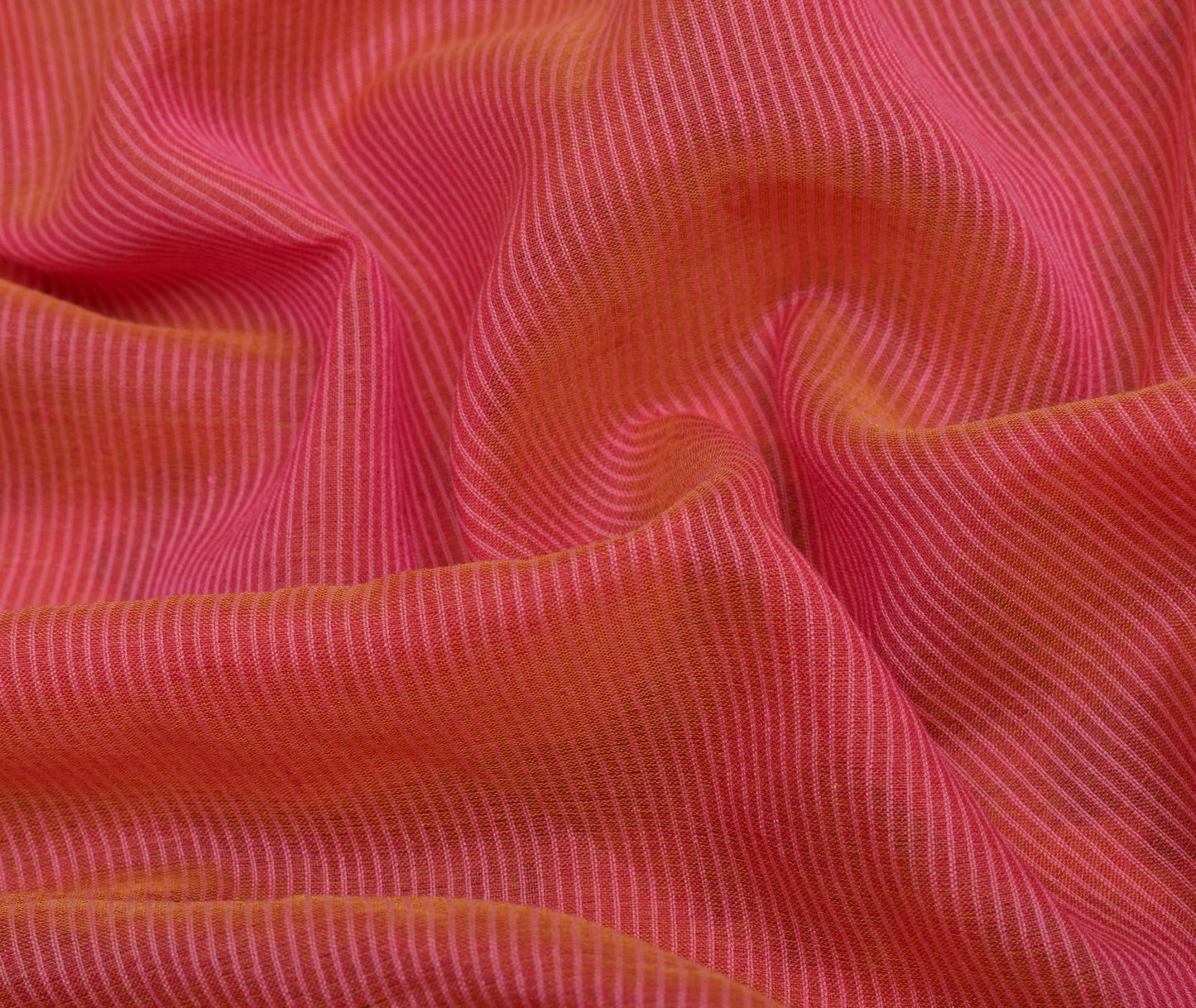 Sushila Vintage Pink Indian Saree Blend Cotton Stripes Woven Sari Craft Fabric