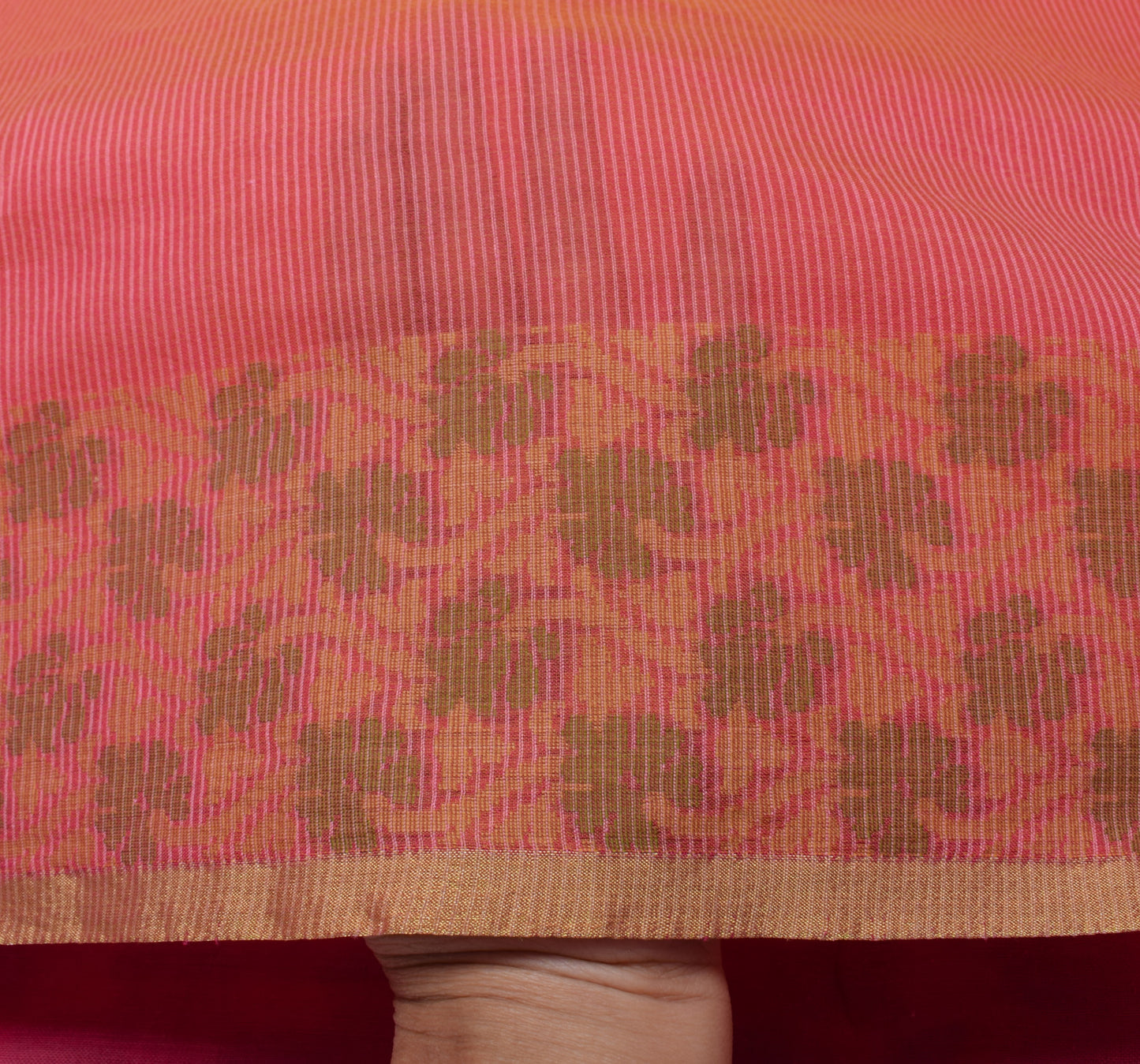 Sushila Vintage Pink Indian Saree Blend Cotton Stripes Woven Sari Craft Fabric