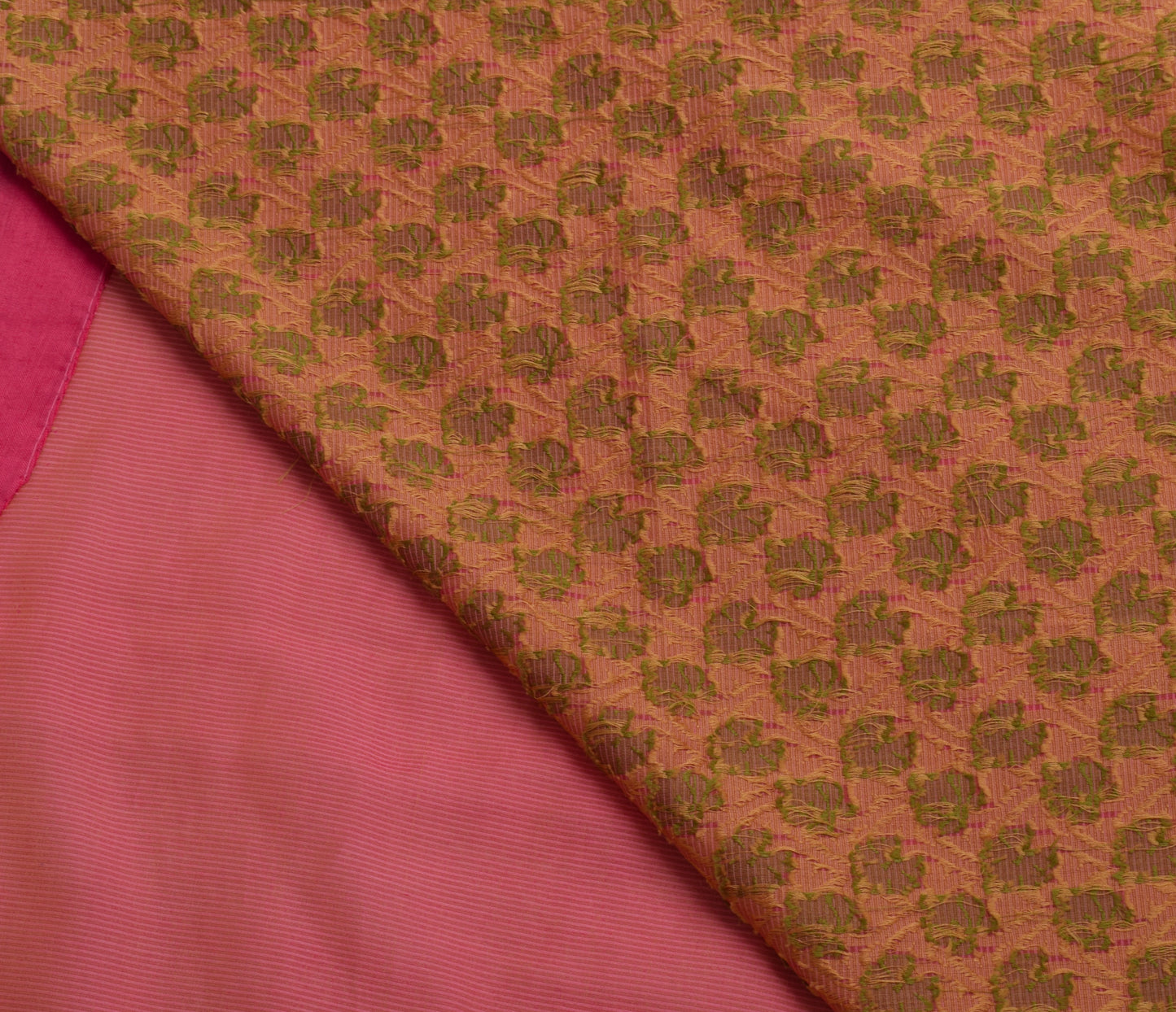 Sushila Vintage Pink Indian Saree Blend Cotton Stripes Woven Sari Craft Fabric