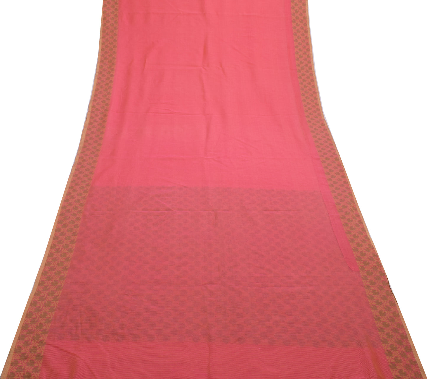 Sushila Vintage Pink Indian Saree Blend Cotton Stripes Woven Sari Craft Fabric