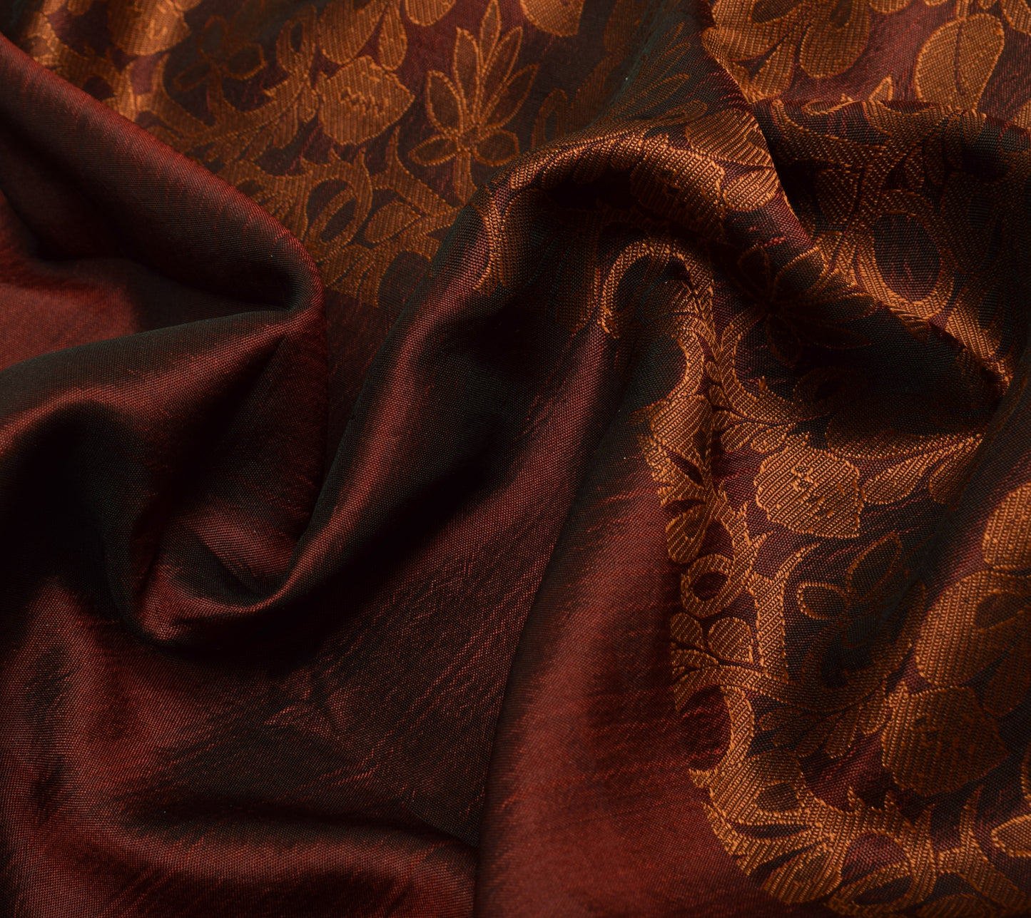 Sushila Vintage Maroon Saree 100% Pure Silk Flora All Over Woven Sari Fabric