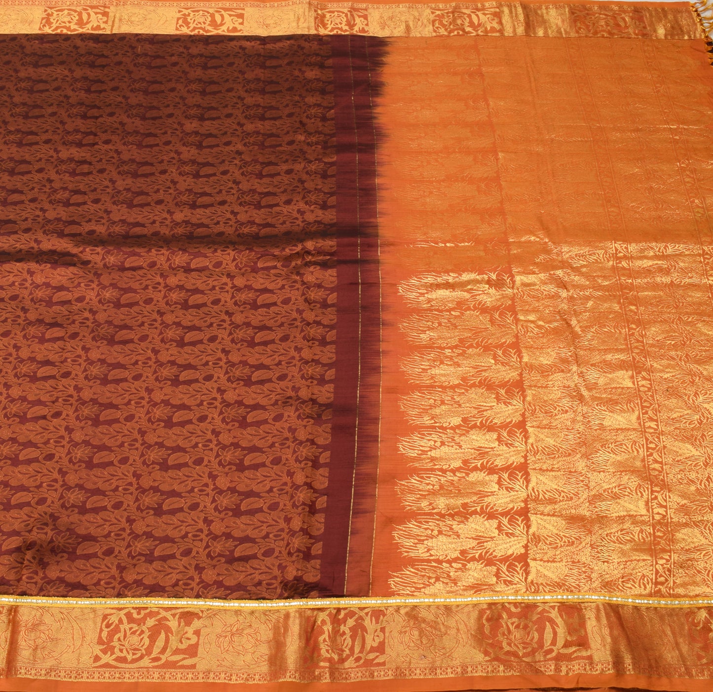 Sushila Vintage Maroon Saree 100% Pure Silk Flora All Over Woven Sari Fabric