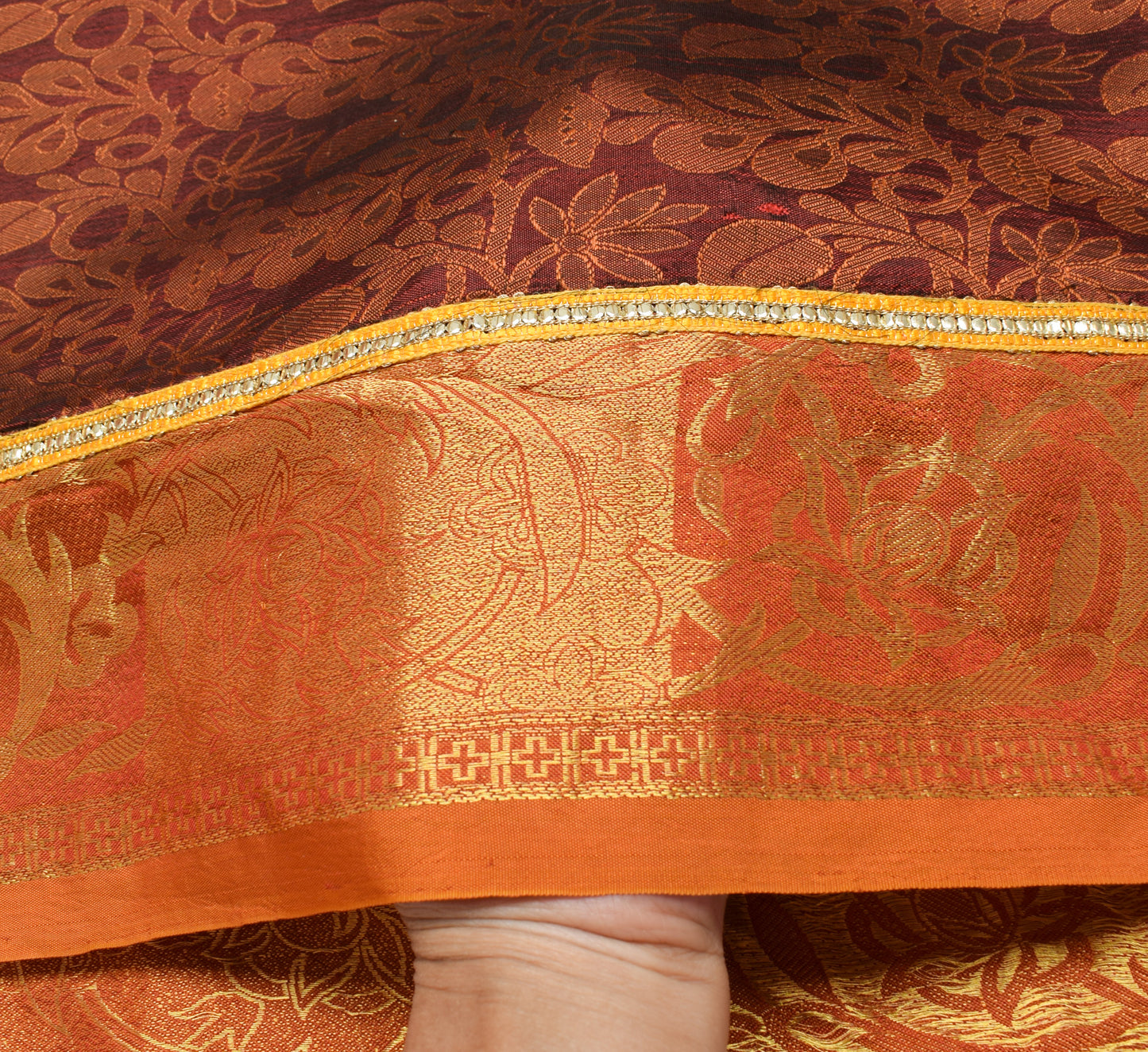 Sushila Vintage Maroon Saree 100% Pure Silk Flora All Over Woven Sari Fabric