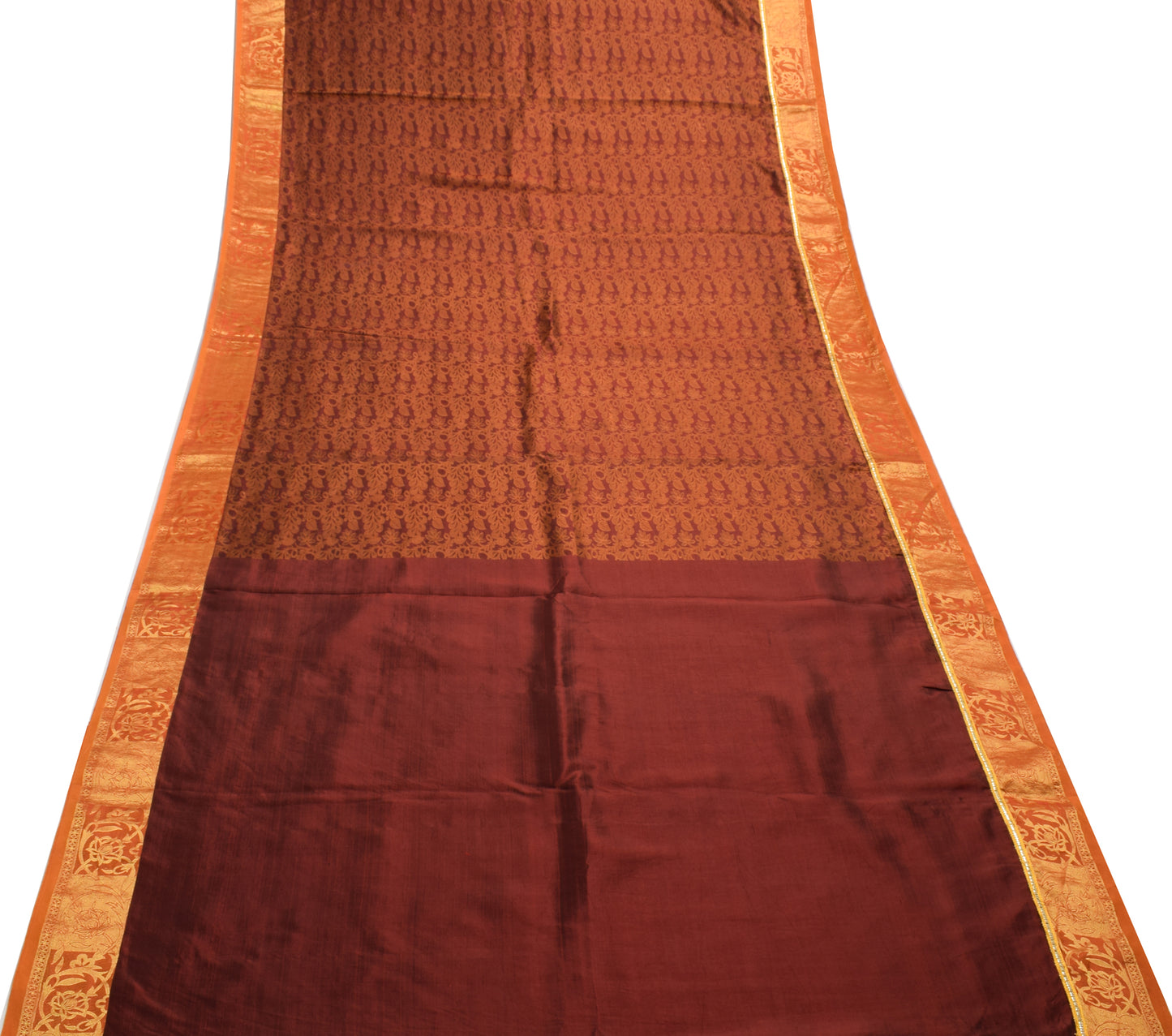 Sushila Vintage Maroon Saree 100% Pure Silk Flora All Over Woven Sari Fabric