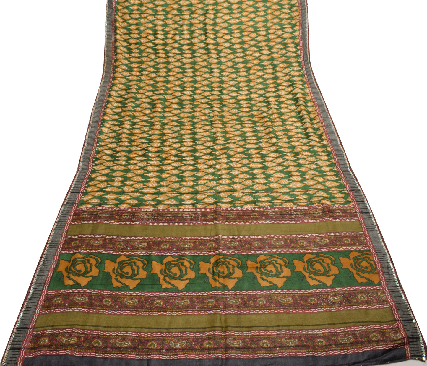 Sushila Vintage Dark Green Saree 100% Pure Woolen Floral Woven Soft Sari Fabric